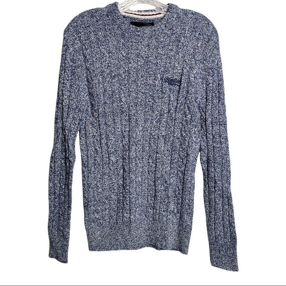 SUPER DRY Men’s Navy Marine Twist Blue Marled Long Sleeve Sweater - Picture 2 of 6